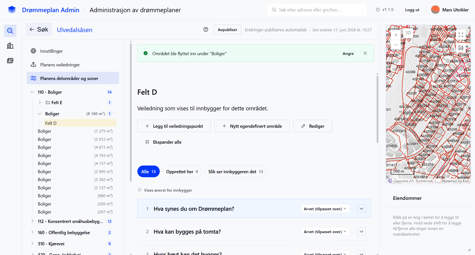 Bekreftelsesvarsel etter vellykket flytt