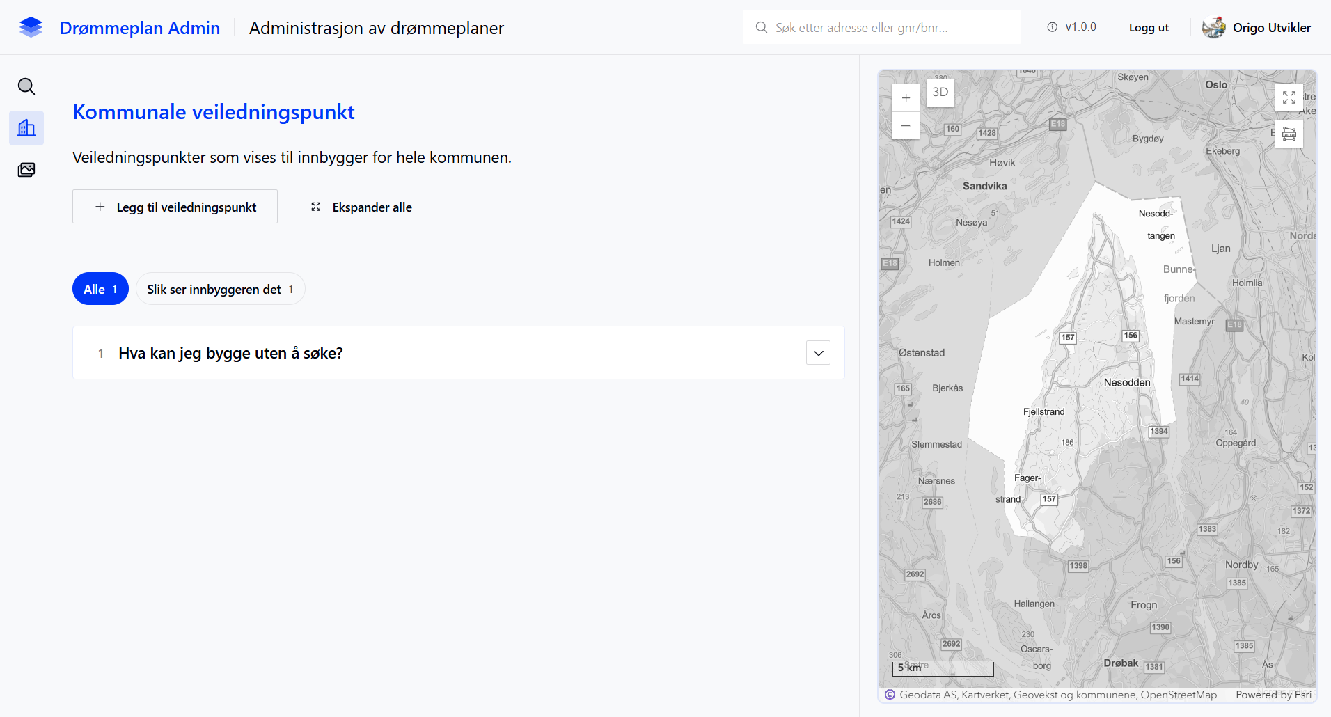 Kommunenivå-visning med kommunale veiledningspunkt