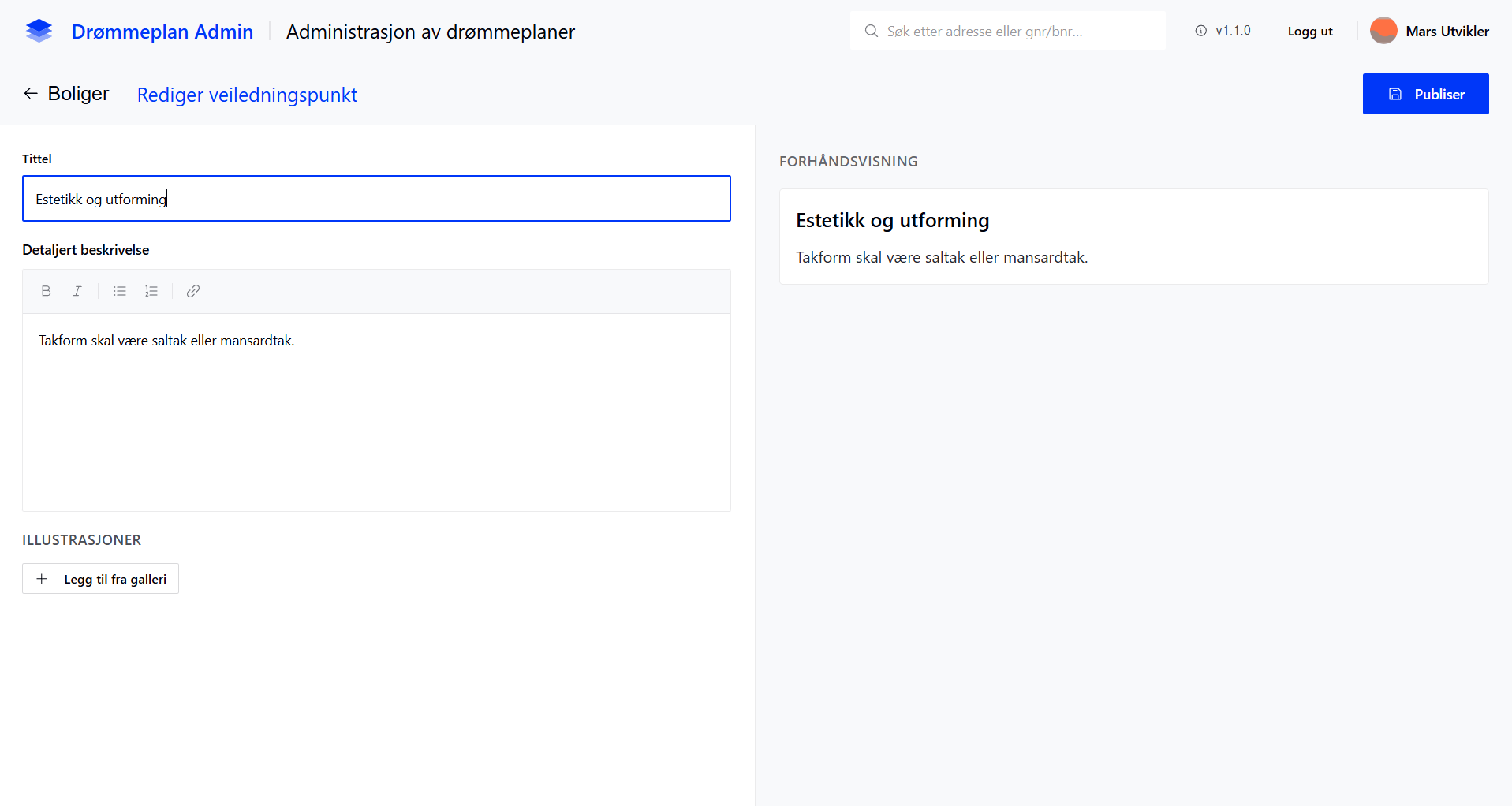 Redigeringsskjema for veiledningspunkt