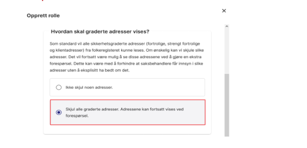 Valget «Skjul alle graderte adresser» under Gradert adresse