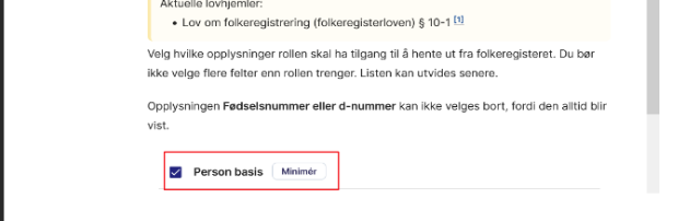 Person basis avhuket under «Opplysninger som rollen kan hente ut»