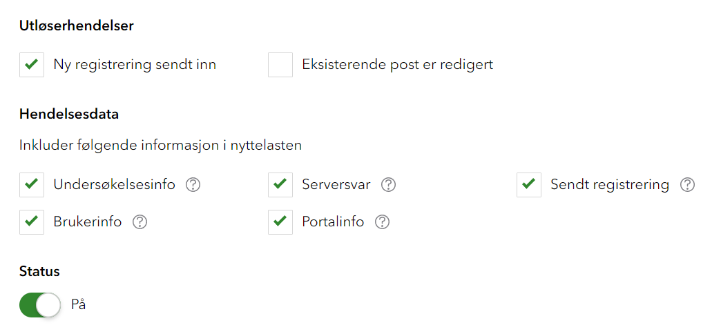 Webhook innstillinger