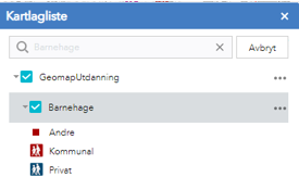 Søk i kartlagliste