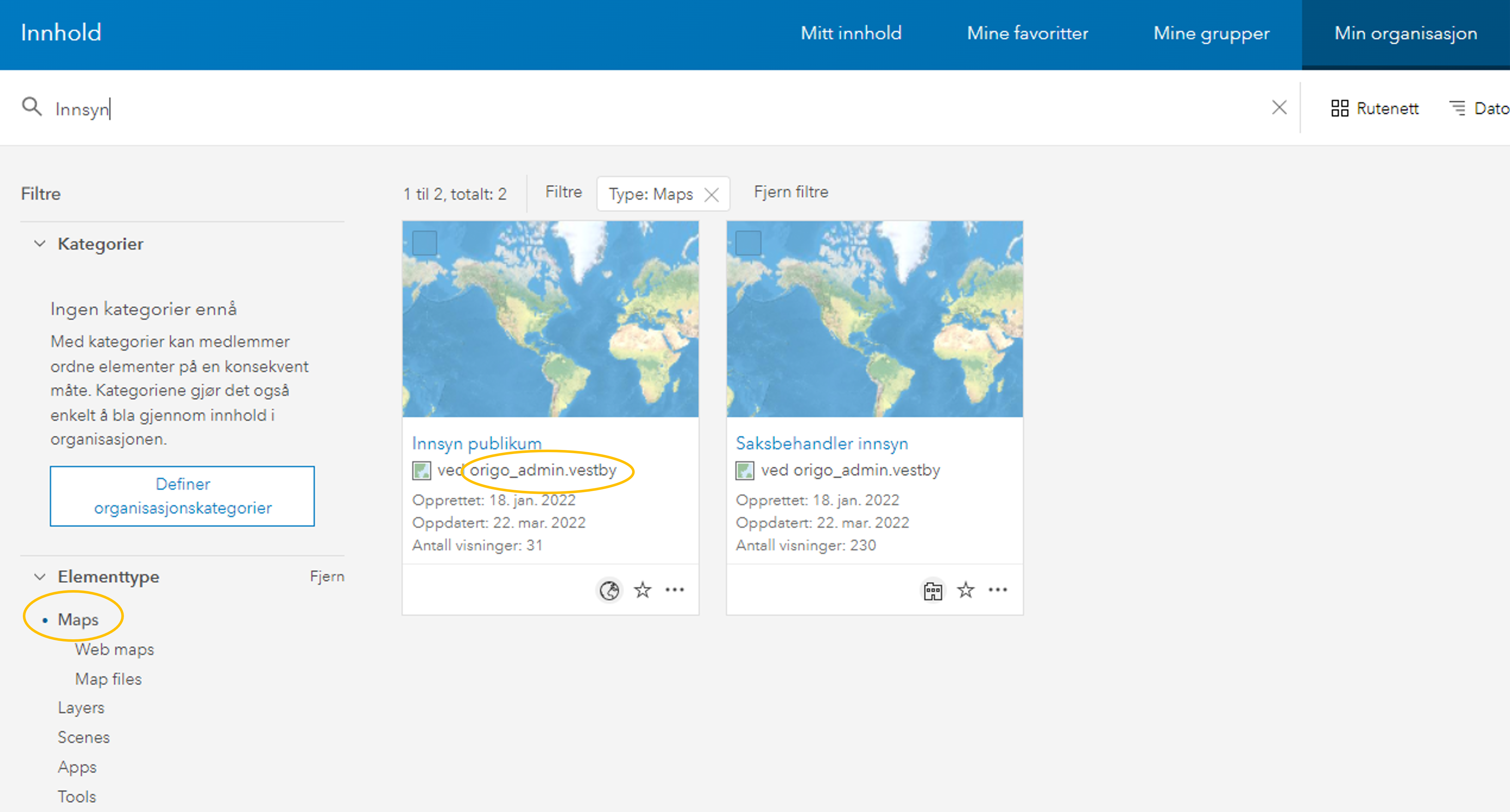 søk etter webmap