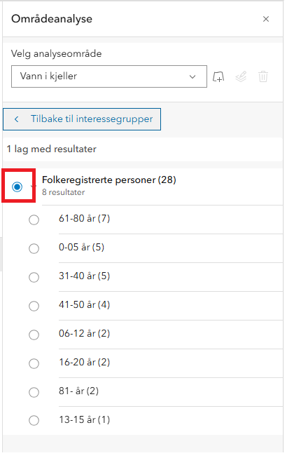Tabellvisning av områdeanalyse